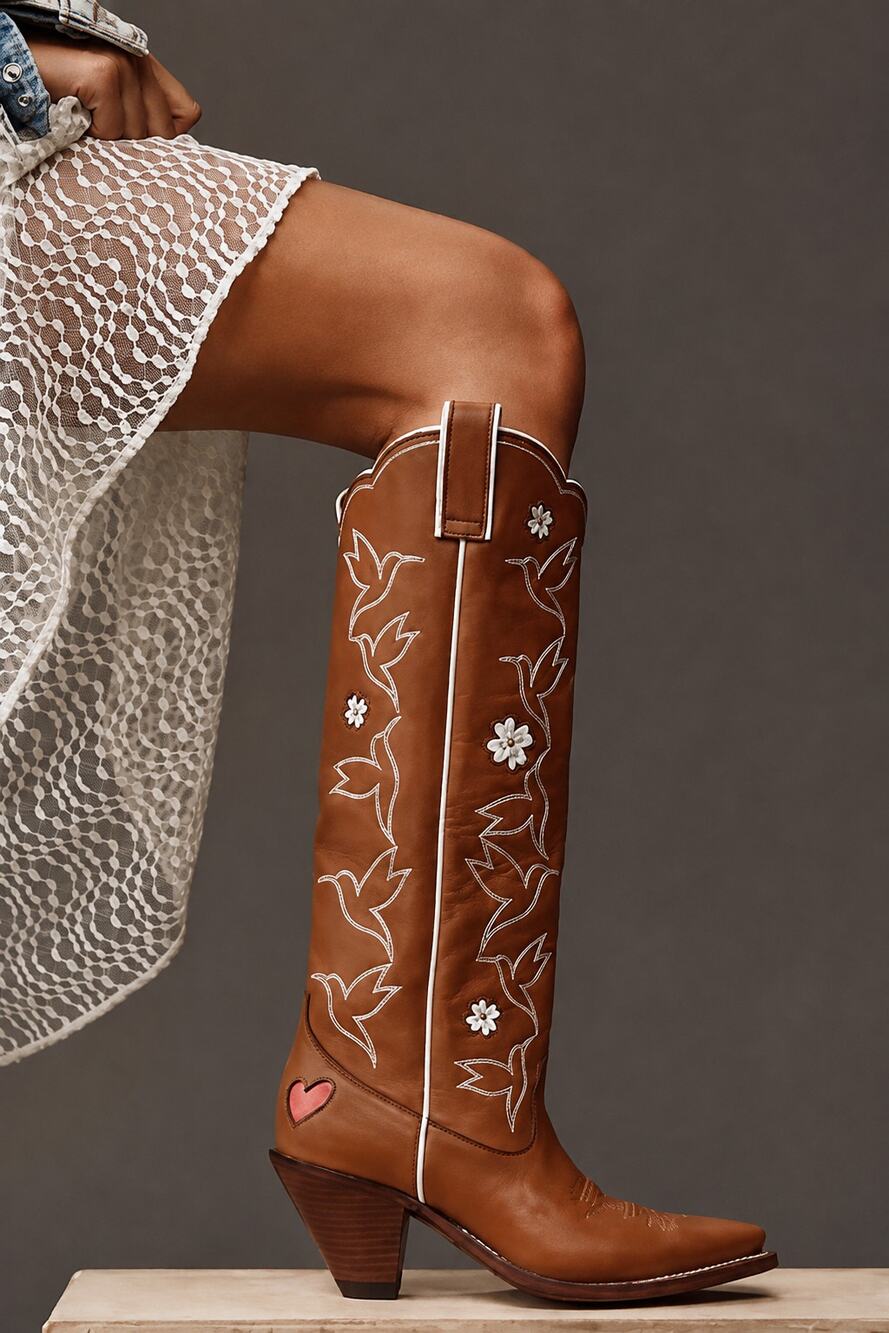 Anthropologie x Besita Honey Embroideded Western Boot, NWOT, Size 7